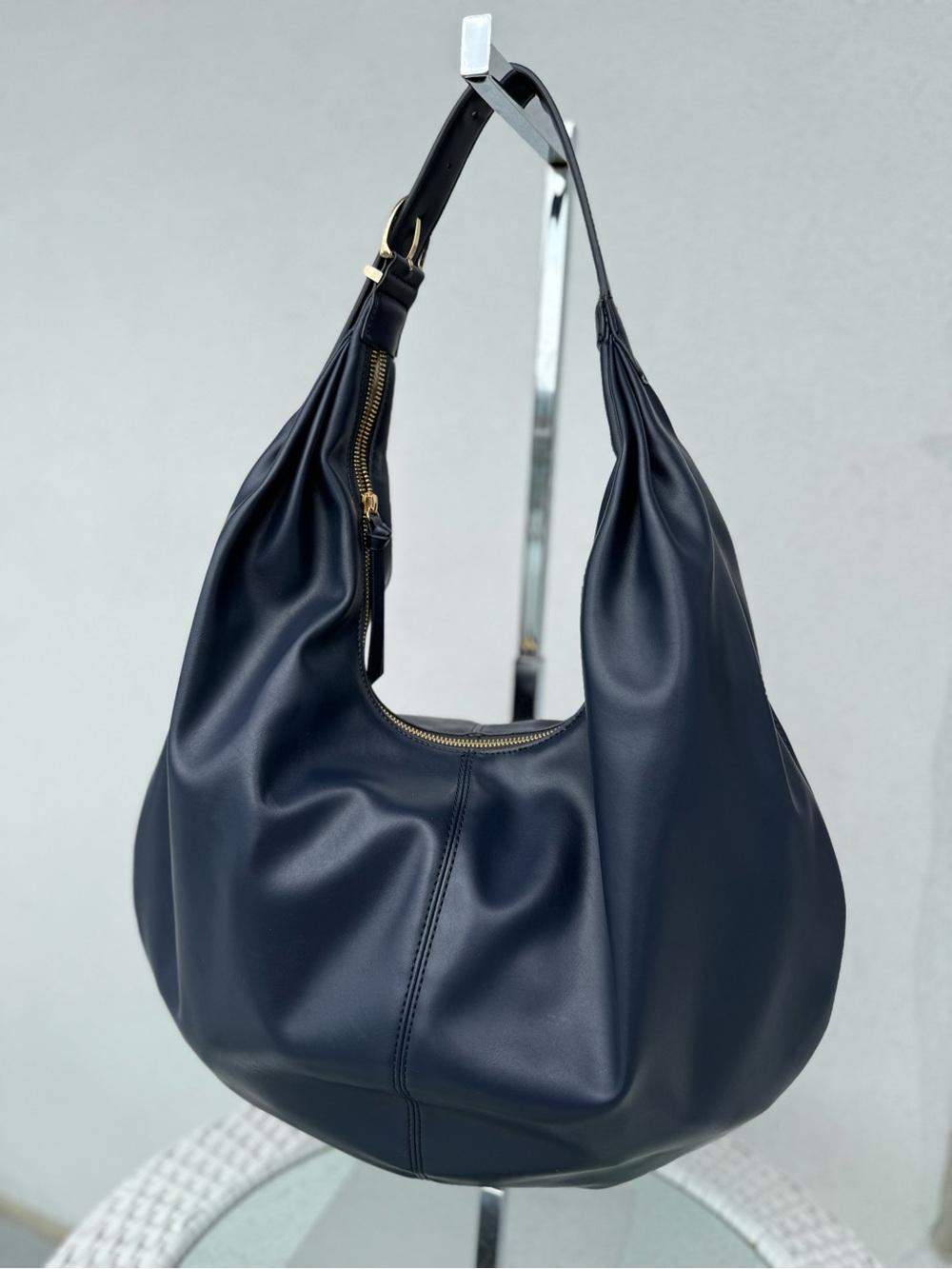 Elegant Black Shoulder Hobo Bag with Gold Accents